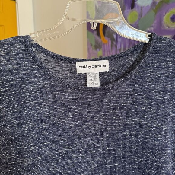 Women's Cathy Daniels Pullover Sweater Top Navy Blue w/SilverSparkle Size XL - Picture 2 of 11
